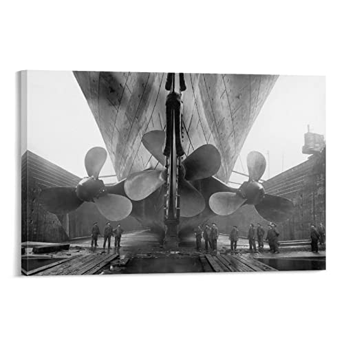 Vintage Nautical History Photos Of Titanic Propellers, Posters Of The Mighty Ship In Dry Dock Canvas Painting Posters And Prints Wall Art Pictures For Living Room Bedroom Decor 24X36Inch(60X90Cm) #TOP14