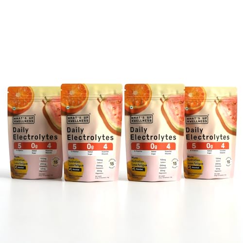 Image of What's Up Wellness Daily Electrolytes Powder - Assorted Flavour Pack | Zero Added Sugar | Instant Hydration - Sodium, Potassium, Magnesium & Zinc | Vegan - 60 Sachets | Pack of 4