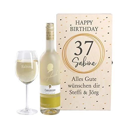Herz & Heim® Maybach Wein-Geschenkset mit graviertem Weinglas und Weißwein zur Auswahl ein edles Geburtstagsgeschenk Chardonnay