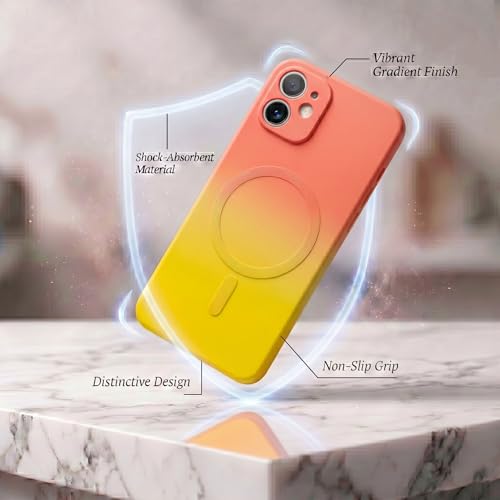 Image of amazon basics Gradient Mag-Safe Case for iPhone 11 | Soft Silicone Shockproof Cover with Camera Protection | Slim Lightweight Design | Smooth Touch & Durable - Orange & Yellow