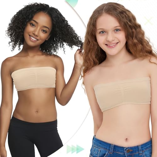 iMucci Girls Bandeau Bra Seamless Clear Strap Training Bras for Girls Sports Tube Top with Adjustable Clear Straps 7-16Y4