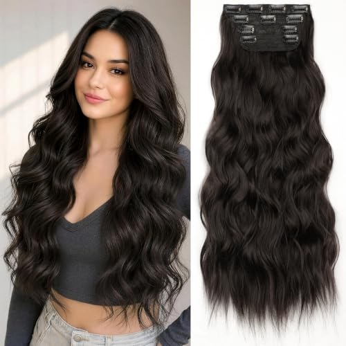 Image of KooKaStyle Wavy Thick Clip in Hair Extensions 24 inch Dark Brown