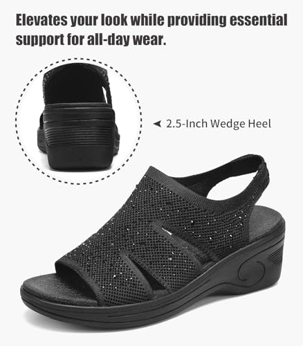 Image of Womens Wedge Sandals Platform Walking Sandals Open Toe Ankle Elastic Strap Casual Comfortable Summer Dressy
