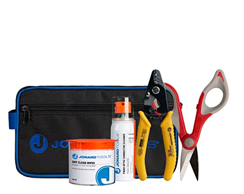 Jonard Tools TK-283 Fiber Cleaning Kit with Kevlar Cutting Shears, 3 Hole Fiber Stripper, Cleaning Fluid, Dry Wipes, and Carrying Case