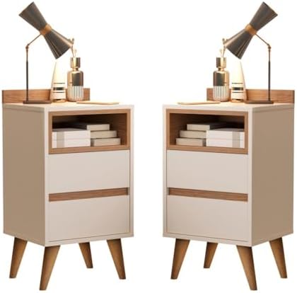 Conjunto Kit com 2 Mesas de Cabeceira Retrô com Pés Palito 1 Gave...