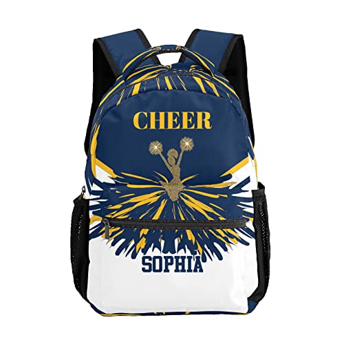Cheerleader Navy Blue Gold Backpack Personalized Waterproof Casual Daypack Gift for Holiday Birthday