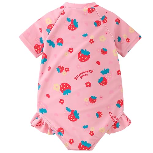 Image of AMIYAN Toddler Girls One-Piece Swimwear Short Sleeve Ruffle Swimsuit Zipper Rash Guard Bathing Suit for Little Girls 1-5Y
