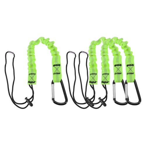 Image of MECCANIXITY Retractable Tool Lanyard 2ft with Single Aluminum Buckle and Adjustable Loop End, Maximum Weight Limit 10KG / 22lb, Safety Fall Protection Tools Leash, Green 3 Pack