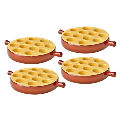 PEGANE Lot de 4 poêlons à escargots 12 Trous en Porcelaine Plat pour escargots avec poignée,Passe au Four et Lave-Vaisselle - 18 x 3,2 cm