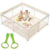 Mloong Large Baby Playpen for Toddler - 69×59in Babies Play Pen with Storage Bag Playard Active Center Beige