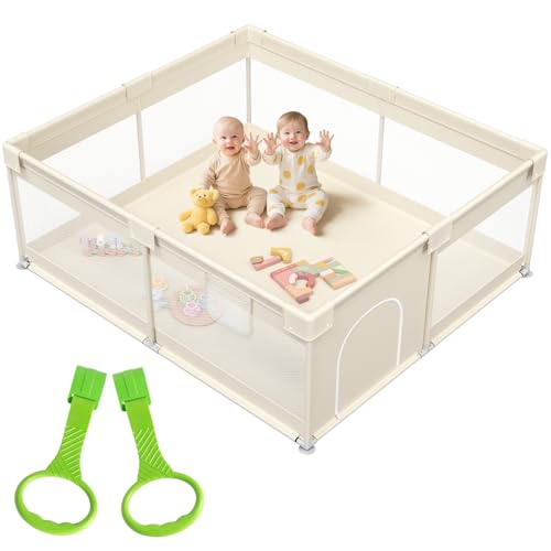 Julrrimg Laufstall Baby 175x150 cm – Großer Baby Laufgitter XXL Sicherheitsspielplatz Kinder mit Netzdesign, ideal für den Innenbereich, Beige Julrrimg Laufstall Baby 175x150 cm – Großer Baby Laufgitter XXL Sicherheitsspielplatz Kinder mit Netzdesign, ideal für den Innenbereich, Beige