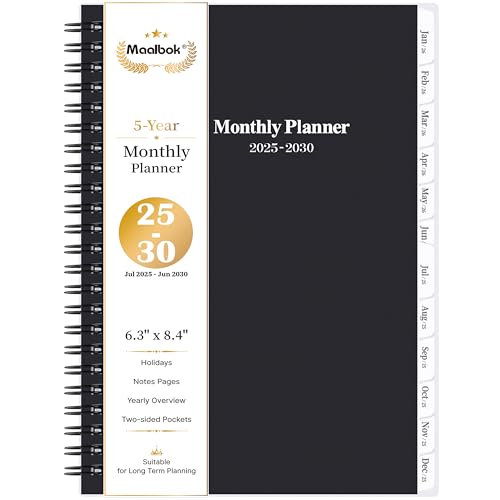 2025-2030 Monthly Planner/Calendar - 5 Year Monthly Planner 2025-2030 with Tabs, Jul 2025 - Jun 2030, 6.4\" x 8.5\", 60 Monthly Calendar, Two-Side Pocket, 9 Notes Pages, Suitable for Long-Term Planning