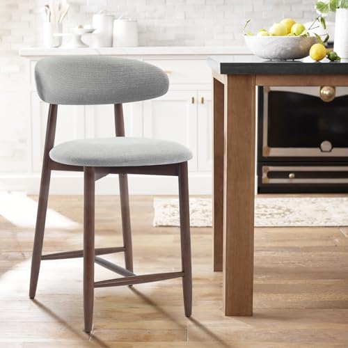 Image of Upholstered Counter Height Bar Stools, Kitchen Island Stools with Back, Modern Counter Stools Chairs with Wood Legs for Kitchen Island Dining Room, Light Grey