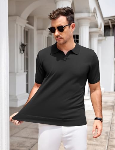 COOFANDY Mens Knit Polo Shirts V Neck Short Sleeve Stretch Polo T Shirt Casual Golf Shirts4