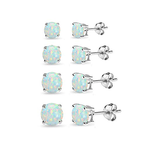 Sterling Silver Synthetic White Opal Round Stud Earrings Sets for Women, Choose an Option