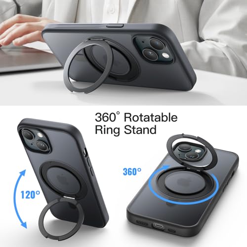 Image of JETech 360 Rotatable Ring Stand Case for iPhone 15, Black