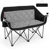 Romswi Double Camping Chair,2 Person Camping Chair Oversized Folding Loveseat,Heavy Duty Camping Couch & Outdoor Sofa with Cup Holders,Supports 750LBS