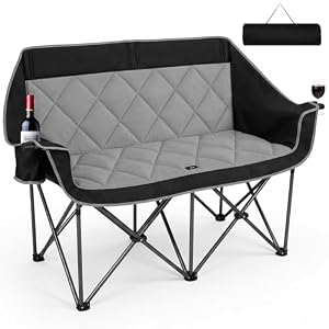Double Camping Chair,2 Person Camping Chair Oversized Folding Loveseat,Heavy Duty Camping Couch & Outdoor Sofa with Cup Holders,Supports 750LBS