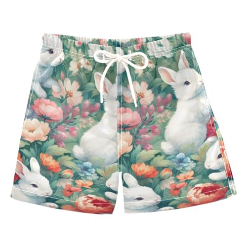 FLildon Cute Rabbit Flowers Little Boys Swim Trunks with Mesh Lining Quick Dry Beach Board Shorts, 3T