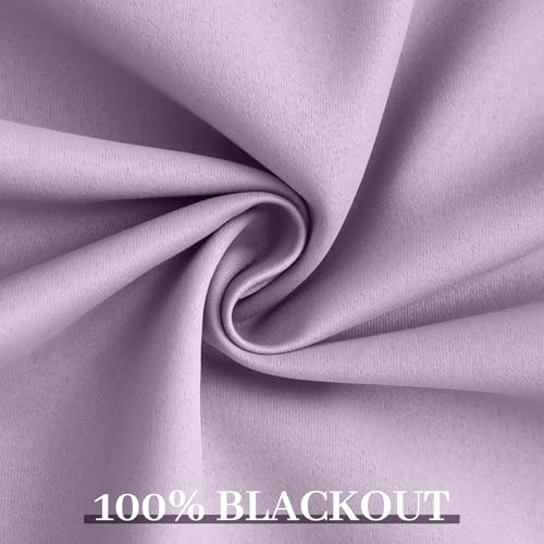 Yakamok Lilac 100% Blackout Curtains 96 Inches Long with 2 Thick Layers-Light Purple Room Darkening Thermal Insulated Window Curtain Set of 2 Panels for Bedroom Living Room 52x96 Inches,Lavender