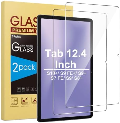 SPARIN 2 Pack SPARIN Screen Protector Compatible with Samsung Galaxy Tab S8 Plus / S7 FE 2021 12.4 Inch, Tempered Glass, High Response