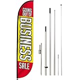 LookOurWay Feather Flag Set, 12 ft Advertising Flag with Fiberglass Poles and Ground Spike for Business Promotion, Going Out of Business Sale