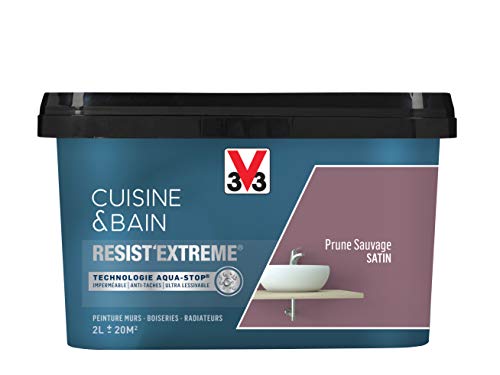 V33 Peinture multi-supports monocouche Cuisine & Bain Resist'Extrême® Satin, Prune Sauvage, 2L