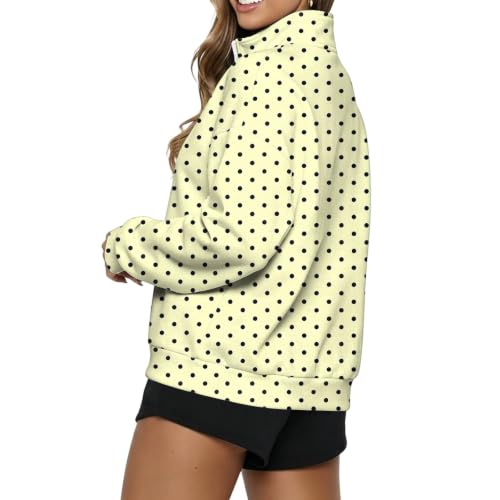 Polka Dot Sweatshirt for Women Mockneck Quarter Zip Sweatshirt No Hood - image 4
