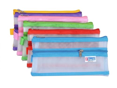 Image of TULMAN 6 Pieces Transparent Waterproof Storage Pouch Travel Organizer Mesh Bag with Zipper for Cosmetic Jewelry Makeup Pen Pencil Case (Color May Vary) (Pen Pouch 6)