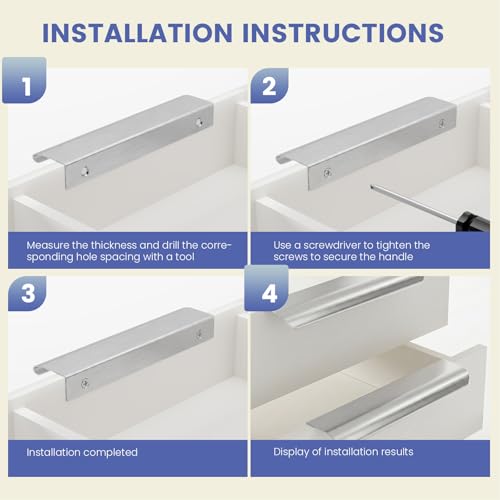 Image of Goldenwarm Brushed Nickel Cabinet Handles 3 Inch 100 Pack, Finger Pulls for Cabinets, Edge Pull for Dresser Drawers, Aluminum Alloy, Modern Kitchen Hardware for Dresser Bathroom Closet and Cupboard
