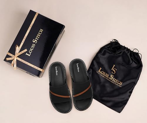 Image of LOUIS STITCH Comfortable Men's Sandals | Lightweight Casual Stylish Slip-On Slides Sandals| Everyday Wear Sandals with PU Cushion Sole | LSOF-21