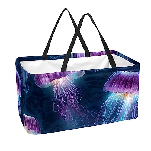 Sac d'épicerie réutilisables motif méduse grand panier de rangement pliable et lavable