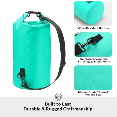 Image of STOVER 5 /10 /25 /30 /40L Waterproof Dry Bag, Small Lightweight Roll Top Dry Bag Backpack w /Waterproof Phone Case, Kayaking, Travel, Hiking, Fishing, Tubing, Camping, the Beach, Men /Women (Teal)
