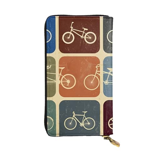 Portefeuille long en cuir imprimé vélo homme femme pochette voyage bureau Noir