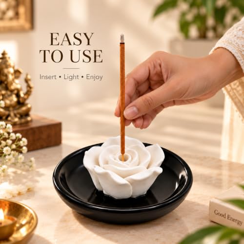 Image of SIGNAMIO Ceramic Agarbatti Incense Stick Stand Holder - Flower Black