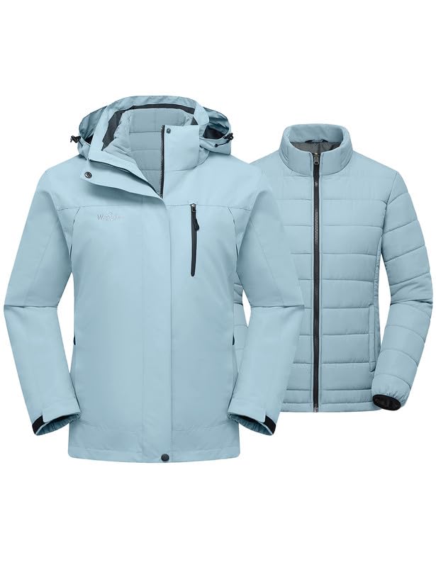 Image of Wantdo Women's 3 in 1 Waterproof Ski Jacket Windproof Winter Snow Coat Snowboarding Jackets Warm Raincoat