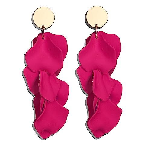 JeryWe Boucles d'oreilles Boho à clip pour femmes Boucles d'oreilles pendantes en acrylique avec pétales de rose colorés et non percés Boucles d'oreilles...