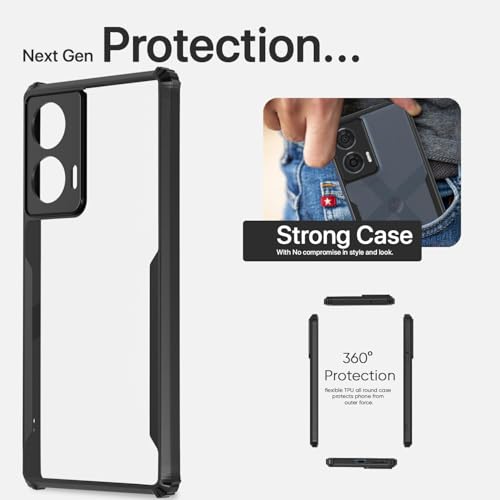Image of Pikkme Ultra Hybrid Back Cover for Motorola Moto Edge 50 Fusion 5G / Motorola Moto G96 5G | Raised Edges |Crystal Clear Transparent | Full Camera Protection Bumper Case (Black)
