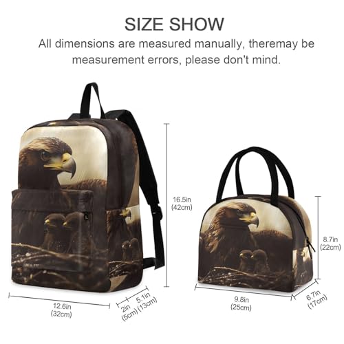 Backpack Lunch Bag Set Birds Print, Big Storage Travel Backpacks with Insulated Lunch Box for Office Hiking Picnic2