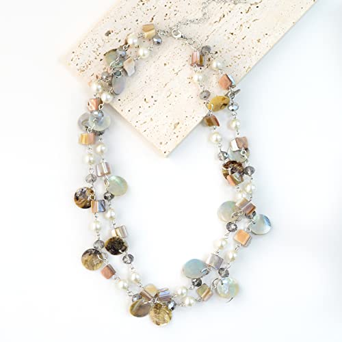 Noessla Shell Beaded Turquoise Necklace Handmade Boho Choker Necklaces For Women With Seashell Pendant Fashion Costume Jewelry(Natural) #TOP4