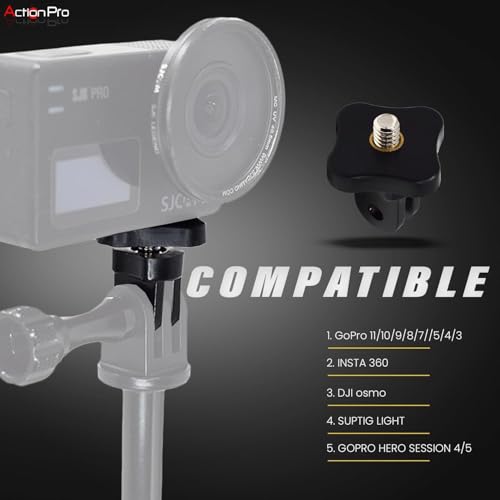 Image of Action Pro Plastic Tripod Adapter with Standard 1 /4 Inch Thread, Compatible with GoPro 13 /12 /11 /10 /9 /8 /7 /6 /5 /4 /3+ /3, Xiaomi Yi, SJCAM & Other Action Cameras (Pack of 4)