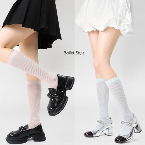 Ultra-Thin Girly Loose Spring Summer Calf Socks Ribbed Knee High Ballet Hollow Out Slouch Style4