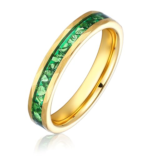 Reseldda 4MM Womens 14K Gold Lab Emerald Tungsten Wedding Band Ring Size 7