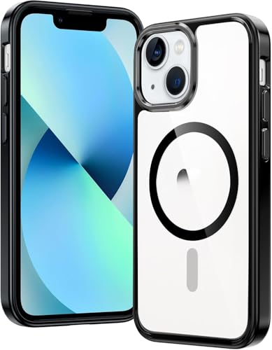 Image of NISHTECH for iPhone 13 Mini Case: Clear Magnetic Slim Fit Case Compatible with Magsafe Rugged Protective Transparent Cover (Black Magnetic)