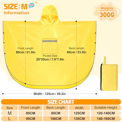 NEWIROVE Regencape Kinder, Unisex Regen Poncho Wasserdicht Regenponcho Regenkleidung Kinder Mit Reflektierender Poncho Regen Leichter Regenjacke 120-140cm,Gelb