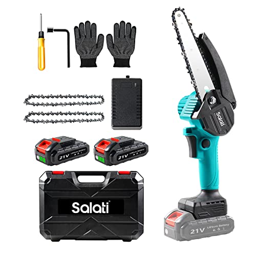 Mini Chainsaw Cordless 6 Inch, Salati Battery Powered Chainsaw, Electric Chainsaw with Rechargeable Battery & Security Lock, Handheld Mini Chainsaw for Wood Cutting, Tree Branch, and Gardening