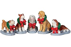 St Nicholas Square Village Collection Christmas Pooch Set of 5 #32138
