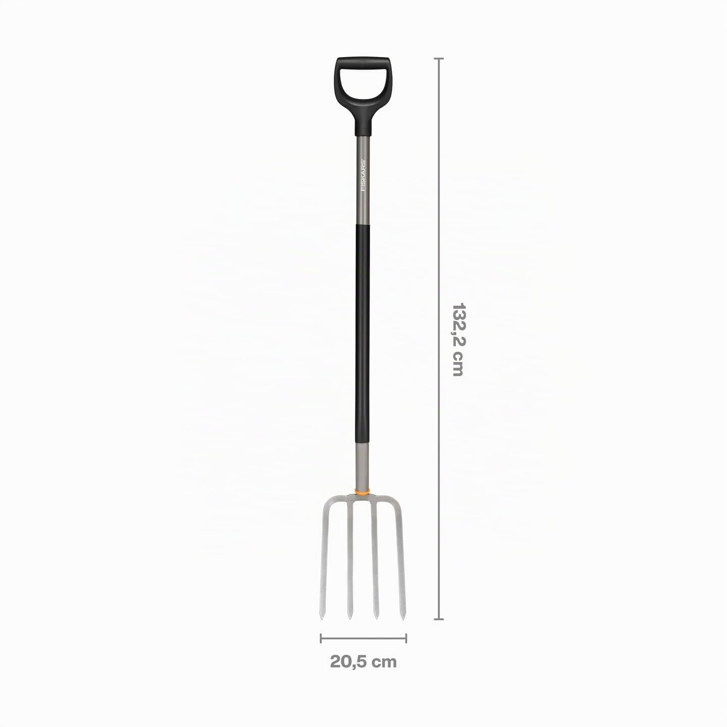 Fiskars Fourche à bêcher pour sols durs et pierreux, Avec 4 dents, Longueur : 132 cm, Acier au bore de haute qualité, Gris/noir, Ergonomic, 1070679