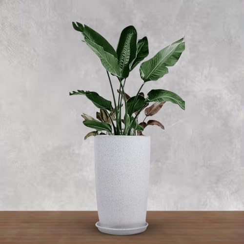 Image of BonKaso 18 inch White Flower Pot - Tall, Durable & Lightweight Polymer Tower Planter for Indoor & Outdoor Use: Home, Office, Garden & Balcony (Gamla /Gamale)