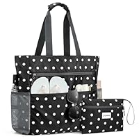 G4Free Large Beach Bag for Women Waterproof Sandproof Beach Tote Bag with Makeup Bag Zipper Pocket(Polka Dots)